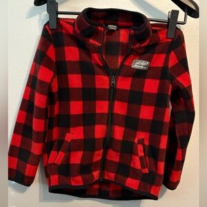 Eddie Bauer Red and Black Plaid Kids Fleece Jacket